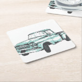 ヴィンテージトラックイラストレーション スクエアペーパーコースター (アングル)