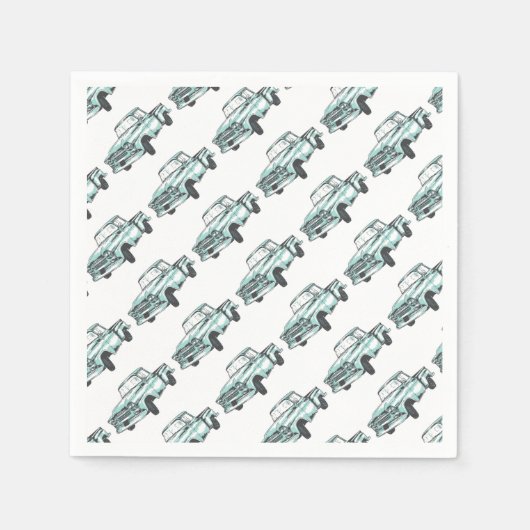 ヴィンテージトラックイラストレーション スタンダードカクテルナプキン (正面)