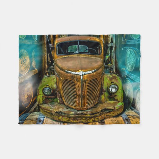 ヴィンテージトラックウイスキー樽 フリースブランケット (正面(横))