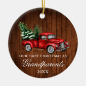 ヴィンテージトラックウッド祖父母クリスマス セラミックオーナメント (正面)