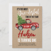 ヴィンテージトラックオンダーフルファースト誕生日 招待状 (正面)