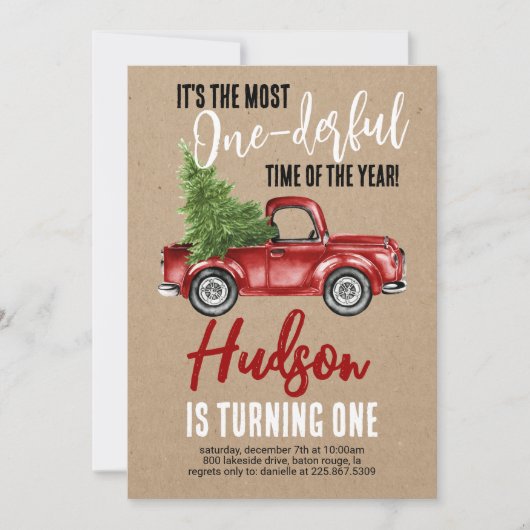 ヴィンテージトラックオンダーフルファースト誕生日 招待状 (正面)