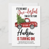 ヴィンテージトラックオンダーフルファースト誕生日 招待状 (正面)