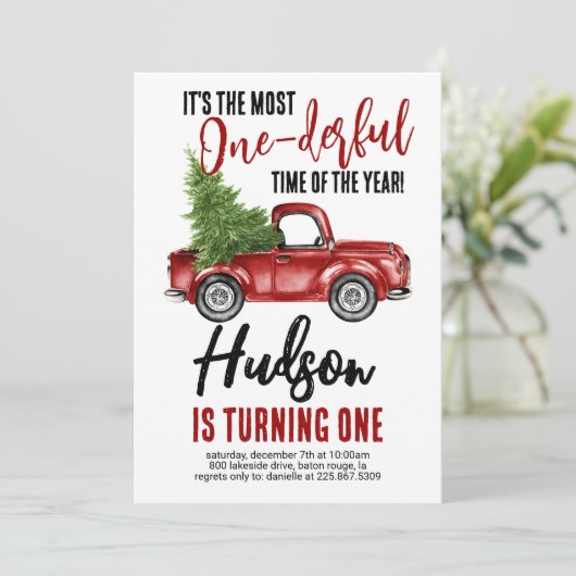 ヴィンテージトラックオンダーフルファースト誕生日 招待状 (スタンド正面)