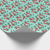 ヴィンテージトラッククリスマスツリーパターンレッドグリーン ラッピングペーパー (角)