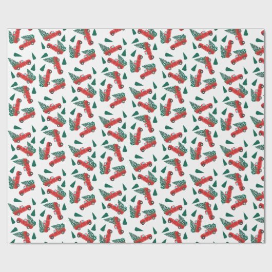 ヴィンテージトラッククリスマスツリーパターンレッド ラッピングペーパー (フラット)
