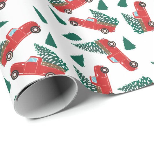ヴィンテージトラッククリスマスツリーパターンレッド ラッピングペーパー (ロールコーナー)