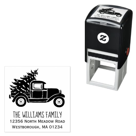 ヴィンテージトラッククリスマスツリーファミリー差出人住所 セルフインキングスタンプ (インサイチュ)