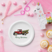 ヴィンテージトラッククリスマスツリーファームユアテキスト ペーパープレート (パーティー)