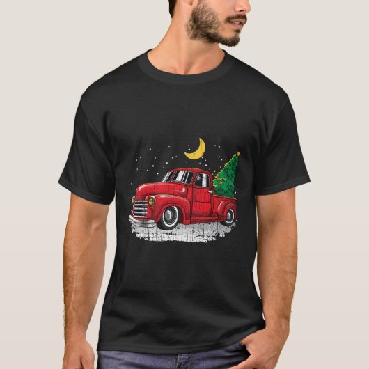 ヴィンテージトラッククリスマスツリーレトロクラシック車 Tシャツ (正面)