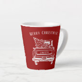 ヴィンテージトラッククリスマスツリー名レッド カフェラテマグ (右アングル)