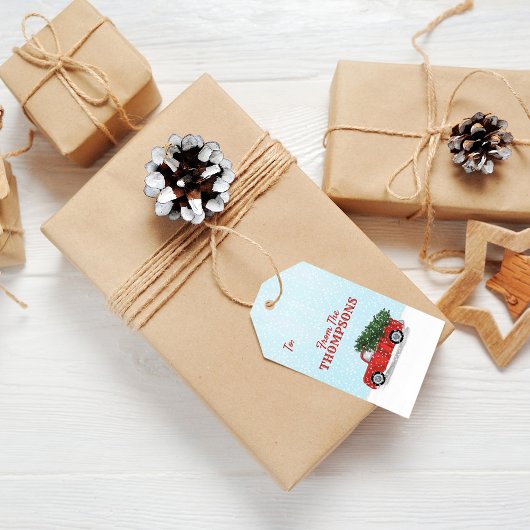 ヴィンテージトラッククリスマスツリー雪の結晶の休日 ギフトタグ