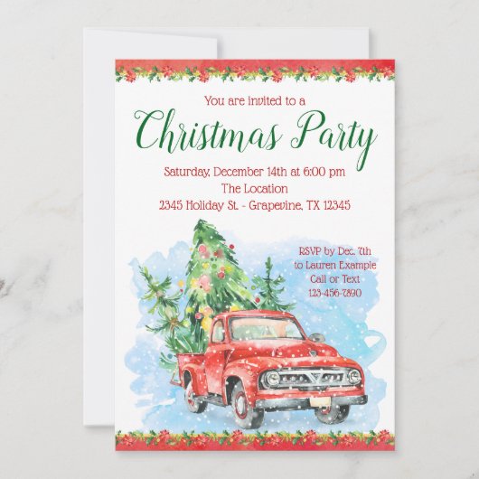ヴィンテージトラッククリスマスパーティの招待状 招待状 (正面)