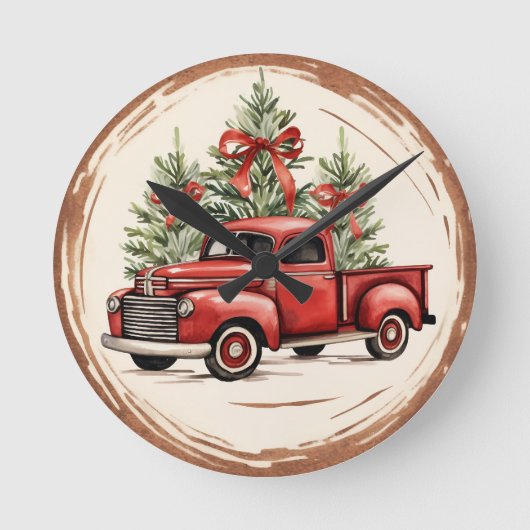 ヴィンテージトラッククリスマス ラウンド壁時計 (正面)