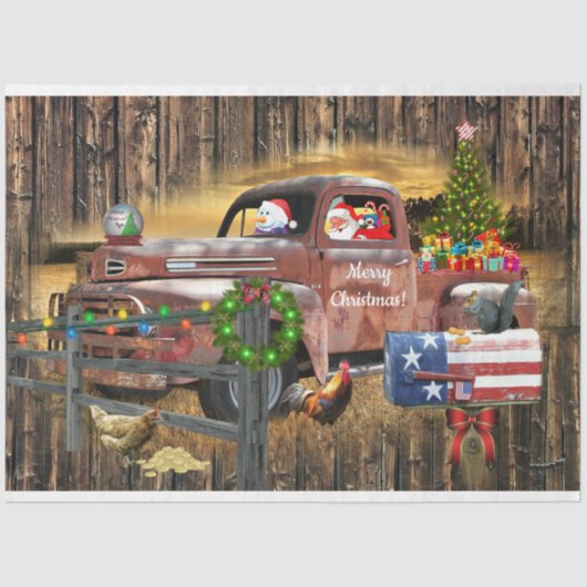 ヴィンテージトラックサンタ雪だるまトイズクリスマスツリー 薄葉紙 (正面)