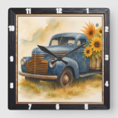 ヴィンテージトラックサンフラワーファーム スクエア壁時計 (正面)