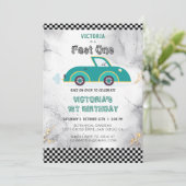 ヴィンテージトラックスピードスポーツレースカー誕生日 招待状 (スタンド正面)