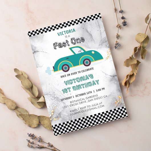 ヴィンテージトラックスピードスポーツレースカー誕生日 招待状