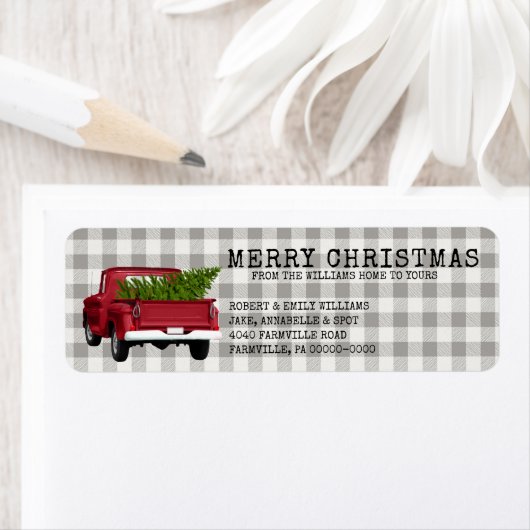 ヴィンテージトラックツリークリスマスファーム名戻り ラベル (インサイチュ)