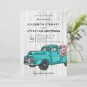 ヴィンテージトラックティール（緑がかった色）素朴ウッドボホ結婚ズ 招待状 (スタンド正面)
