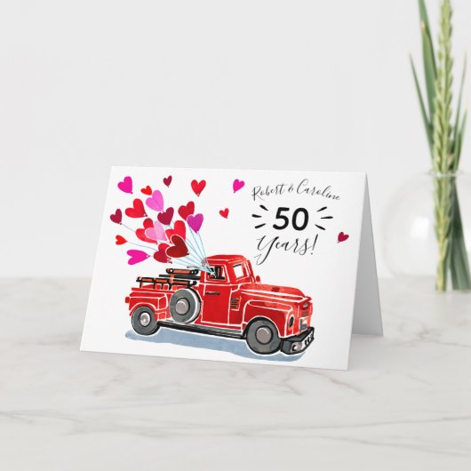 ヴィンテージトラックハート名を追加ハッピーアニバーサリー カード (正面)
