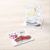 ヴィンテージトラックハート記念日の名前の追加 スクエアペーパーコースター (インサイチュ)