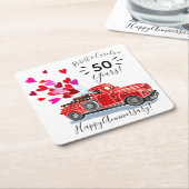 ヴィンテージトラックハート記念日の名前の追加 スクエアペーパーコースター (アングル)