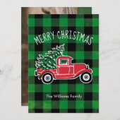 ヴィンテージトラックバッファロープレイドホリデーフォトカード シーズンカード (正面/裏面)