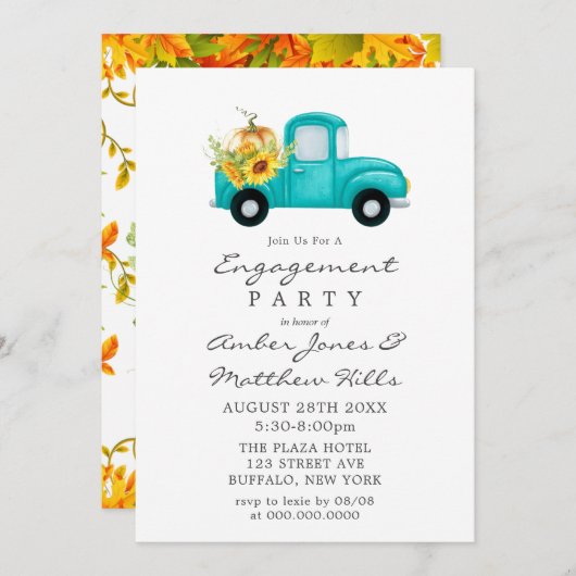 ヴィンテージトラックパンプキンサンフラワーズ婚約パーティ 招待状 (正面/裏面)