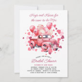 ヴィンテージトラックピンクバレンタインブライダルシャワー 招待状 (正面)