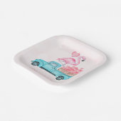 ヴィンテージトラックピンクフラミンゴハートベビーシャワー ペーパープレート (傾斜あり)