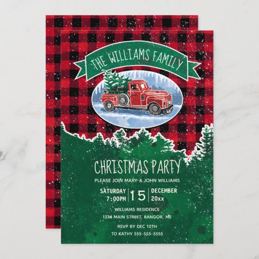 ヴィンテージトラックファームハウスファミリークリスマスパーティー 招待状 (正面/裏面)