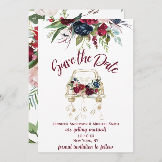 ヴィンテージトラックブルゴーニュバラ日付を保存 セーブザデート (正面/裏面)