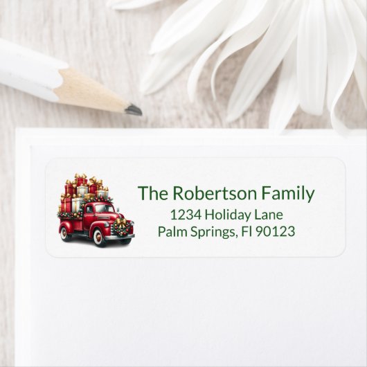ヴィンテージトラックプレゼントグリーン差出人住所 ラベル (インサイチュ)
