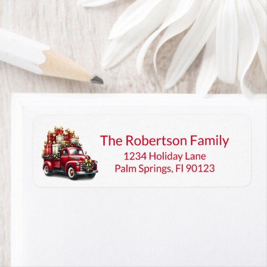 ヴィンテージトラックプレゼントレッド差出人住所 ラベル (インサイチュ)