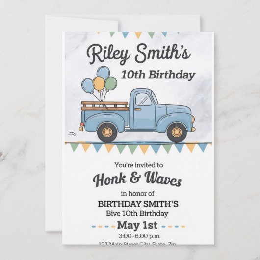 ヴィンテージトラックホンク&ウェーブ誕生日パレードインビタティ 招待状 (正面)