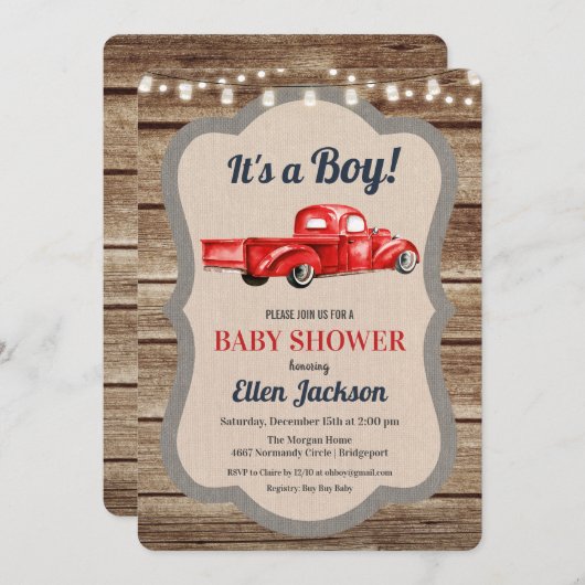ヴィンテージトラックボーイベビーシャワー招待状 招待状 (正面/裏面)
