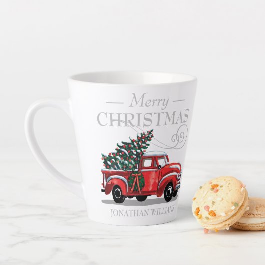 ヴィンテージトラックメリークリスマスモノグラム名スモール カフェラテマグ (インサイチュ)
