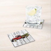 ヴィンテージトラックユークリスマスツリーファーム スクエアペーパーコースター (インサイチュ)