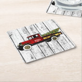 ヴィンテージトラックユークリスマスツリーファーム スクエアペーパーコースター (アングル)