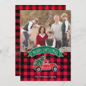 ヴィンテージトラックレッドバッファロープレイドホリデーフォトカード シーズンカード (正面/裏面)