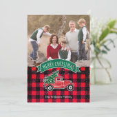 ヴィンテージトラックレッドバッファロープレイドホリデーフォトカード シーズンカード (スタンド正面)