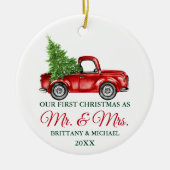ヴィンテージトラック初めてのクリスマスミスターとミセス セラミックオーナメント (正面)