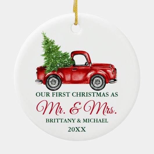 ヴィンテージトラック初めてのクリスマスミスターとミセス セラミックオーナメント (裏面)
