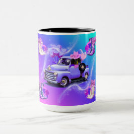 ヴィンテージトラック女性のカーボーイブーツウインナソーセージ犬 マグカップ