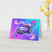 ヴィンテージトラック女性のカーボーイブーツ&ウインナソーセージドッグカード カード (黄色い花)