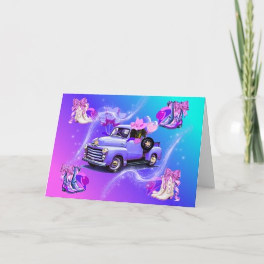 ヴィンテージトラック女性のカーボーイブーツ&ウインナソーセージドッグカード カード (正面)