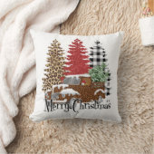 ヴィンテージトラック市松模様にヒョウメリークリスマス クッション (ブランケット)