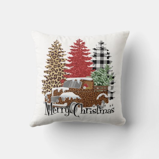 ヴィンテージトラック市松模様にヒョウメリークリスマス クッション (裏面)
