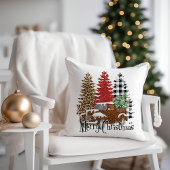 ヴィンテージトラック市松模様にヒョウメリークリスマス クッション